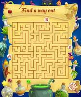 Kids labyrinth vector maze with Halloween treats