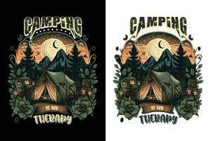 cámping camiseta diseño, viaje camiseta imprimir, aventuras montaña, sublimación imprimir, diseño exterior, tienda cámping en un bosque cerca el montañas vector