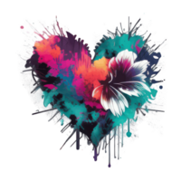 vattenfärg illustration blommor hjärta. elegant blommig design element för vykort, inbjudan, omslag, dekoration ai generativ png