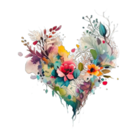 Watercolor flowers hearts floral bouquet pink blue yellow png