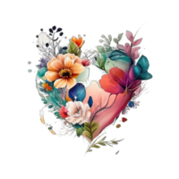 Watercolor flowers hearts floral bouquet pink blue yellow png