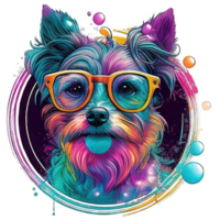 illustration graphic of colorful dog wearing sunglasses isolated good for icon, mascot, print, design element png