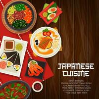 Japanese cuisine, food of Japan vector poster