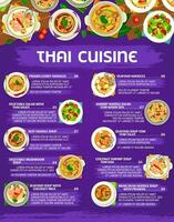Thai cuisine menu, Thailand dishes, noodles, soups vector