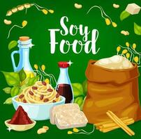 Soy food and seasoning products vector banner