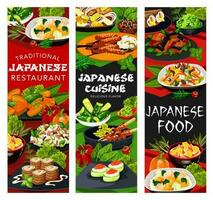 japonés cocina restaurante pancartas, asiático platos vector