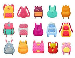 School bag and backpack for girls isolated icons vector