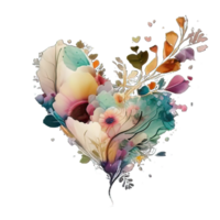 Watercolor flowers hearts floral bouquet pink blue yellow png