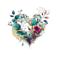 Watercolor flowers hearts floral bouquet pink blue yellow png