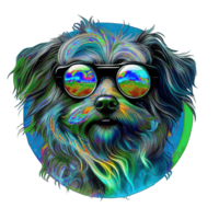 illustration graphic of colorful dog wearing sunglasses isolated good for icon, mascot, print, design element png