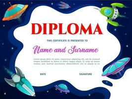 School education diploma with cartoon rockets vector