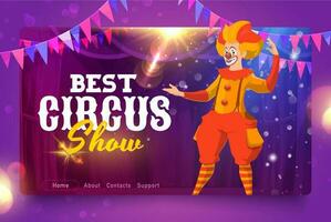 Shapito circus cartoon clown, website landing page vector