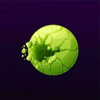 Cartoon green exploding, cracking space planet vector