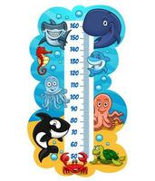 Kids height chart with funny cute sea animals vector