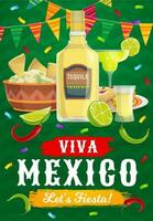 Viva Mexico fiesta party, Mexican food and drink vector