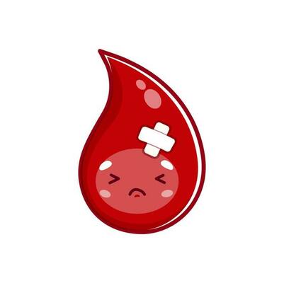 Cartoon unhealthy and sick blood drop personage