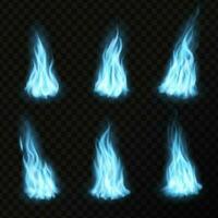 Gas, realistic blue fire flames and light blazes vector