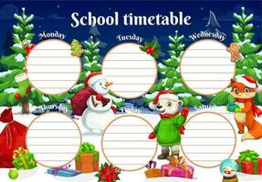 School timetable with Christmas animals characters vector