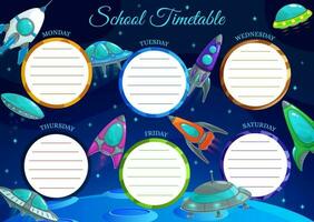 School timetable template with frame of spaceships vector