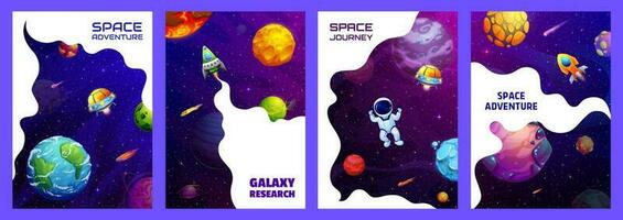 Space landing pages and posters, space adventure vector