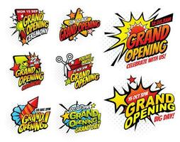 Grand opening halftone comic bubble icons vector