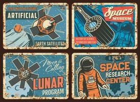 Space exploration science rusty metal plates vector