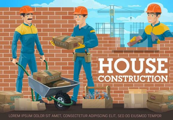 Construction mason and foreman vector banner