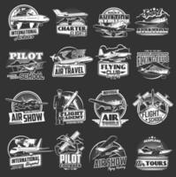 Aviation vector icons vintage and modern planes