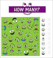 Kids game how many monster muzzles vector riddle