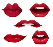 mujer dibujos animados sexy labios, bocas con rojo lápiz labial vector