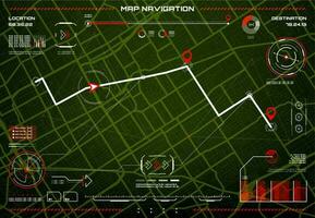 HUD navigation interface, hazard control, city map vector