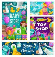 Baby shower, toys shop, kids store cartoon vector