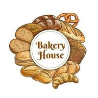 Bakery house and pastry shop food, bread sketches vector