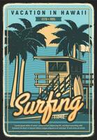 Hawaii vacation surfing retro vector poster