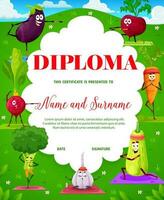 Cartoon vegetables on yoga or sport, kids diploma vector