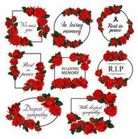 fúnebre floral fronteras con rojo rosas vector
