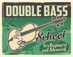 Double bass playing school retro vector poster