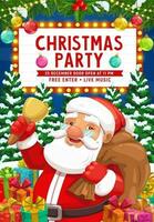 Christmas party invitation with Santa, Xmas gifts vector