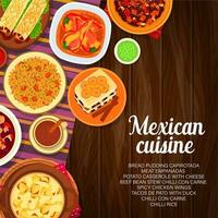 Mexican cuisine, Mexico food cartoon vector poster