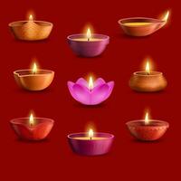 Diwali diya lamps, Deepavali Indian light festival vector