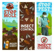 Pest control banners, worker spraying insecticide vector