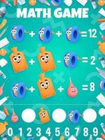 Math game worksheet cartoon adhesive patch, enema vector