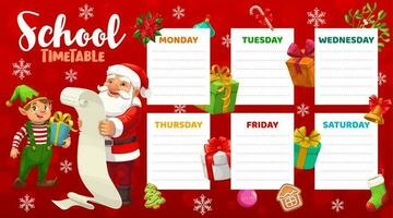 Education school timetable with Santa Claus, elf vector