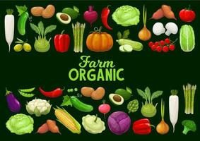 Vegetables, organic farm vector veggies, greenery