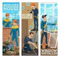 House builder, home repair handyman vector banner