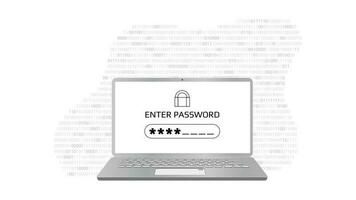 Enter password concept screen with a password box and asterisks on laptop screen. Vector illustration.