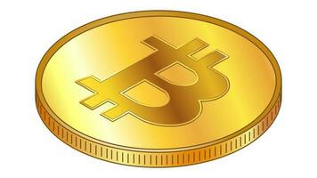 Gold coin Bitcoin BTC in isometric top view isolated on white. Vector design element.