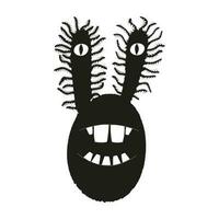 A fictional creature with a large mouth, teeth and eyes on long ears. Isolated vector on a white background.