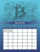 nosotros letra papel Talla vector futurista mensual planificador calendario septiembre 2022 semana empieza en domingo. vertical tecnología organizador, hábito rastreador con bitcoin criptomoneda tema.