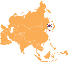 carte de la corée du sud en asie, icônes indiquant l'emplacement et les drapeaux de la corée du sud. png